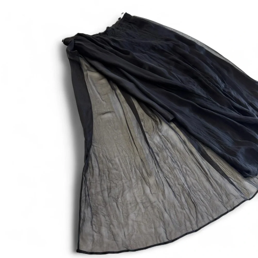 Raquel Allegra - Chiffon Gauze Black Maxi Wrap Skirt - SZ 3 - Picture 4 of 6